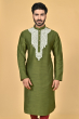 GREEN COTTON SLUB EXCLUSIVE EMBROIDERED LONG KURTA