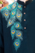 Blue Cotton Slub Embroidered Long Kurta