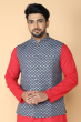 BLUE JACQUARD WOVEN ETHNIC JACKET