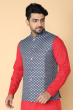 BLUE JACQUARD WOVEN ETHNIC JACKET