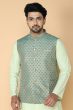 GREEN JACQUARD WOVEN ETHNIC JACKET