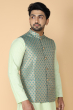 GREEN JACQUARD WOVEN ETHNIC JACKET