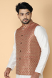 MAROON JACQUARD WOVEN ETHNIC JACKET