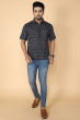 BLACK COTTON PRINTED HALF SHIRT