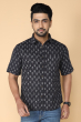 BLACK COTTON PRINTED HALF SHIRT