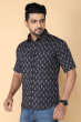 BLACK COTTON PRINTED HALF SHIRT