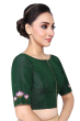  BOTTLE GREEN COTTON TUSSAR EMBROIDERED BLOUSE