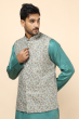 GREYISH BLUE JACQUARD WOVEN ETHNIC JACKET