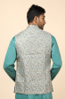GREYISH BLUE JACQUARD WOVEN ETHNIC JACKET