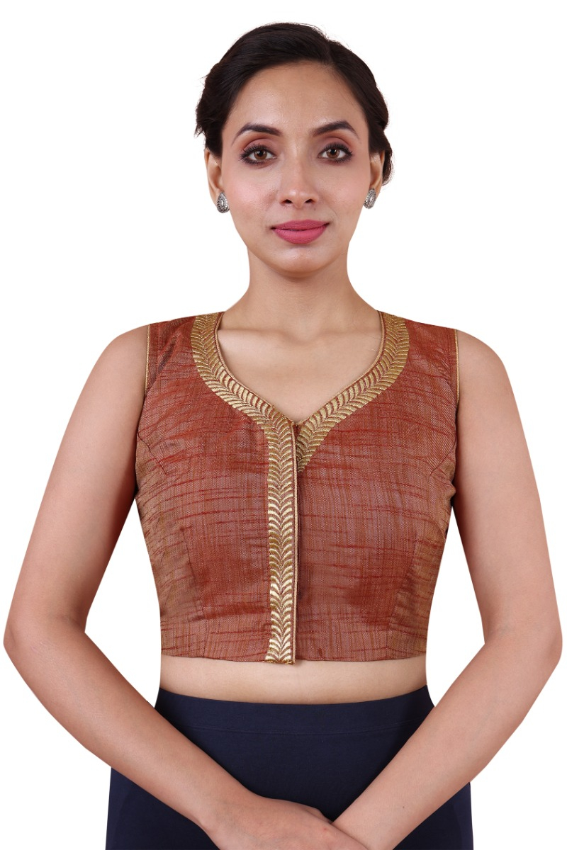 Rust Dupion Silk Embroidered Blouse