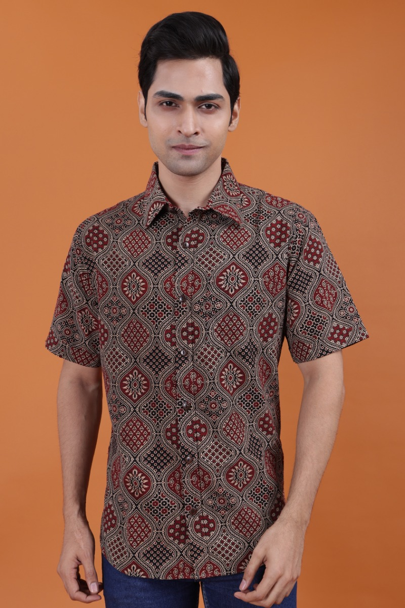 Multicolor Cotton Printed Ajrak Half Shirt