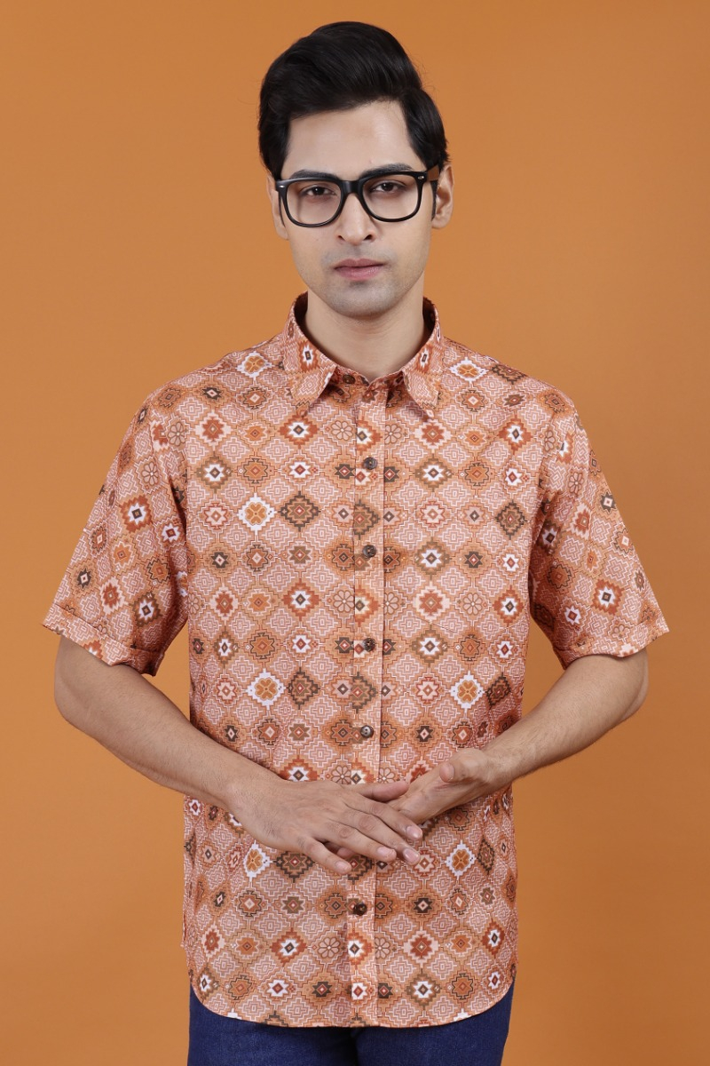 Rust Digital Printed Half Shirt