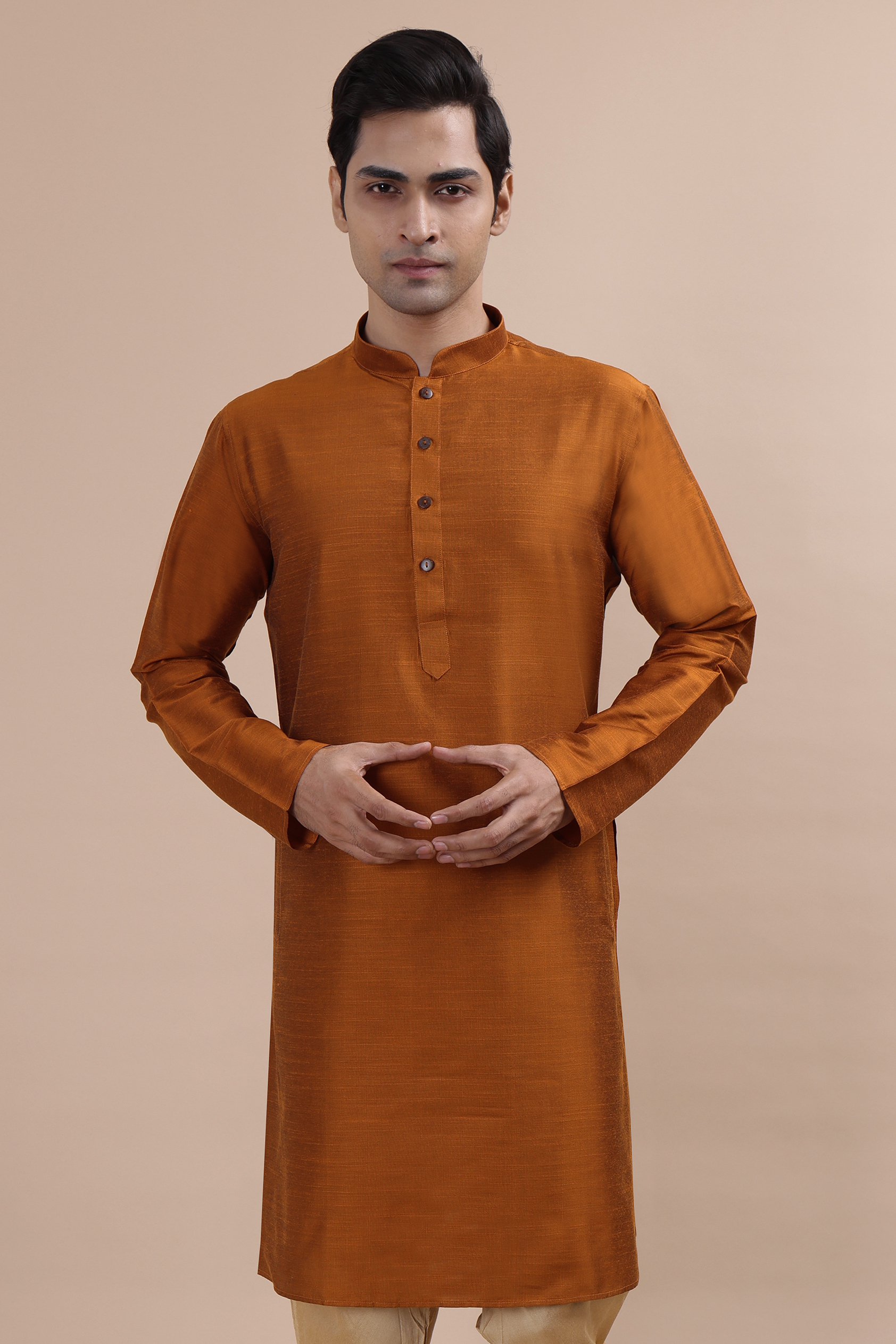 Rust Cotton Slub Long Kurta