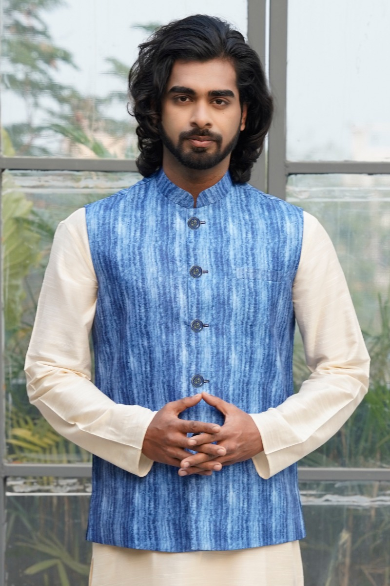 Blue Printed Ethnic Jacket