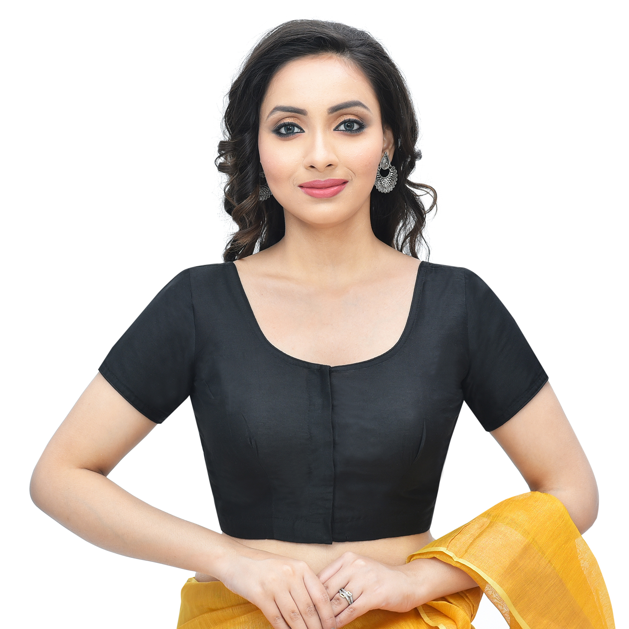 Cotton Black Tussar Solid Blouse 