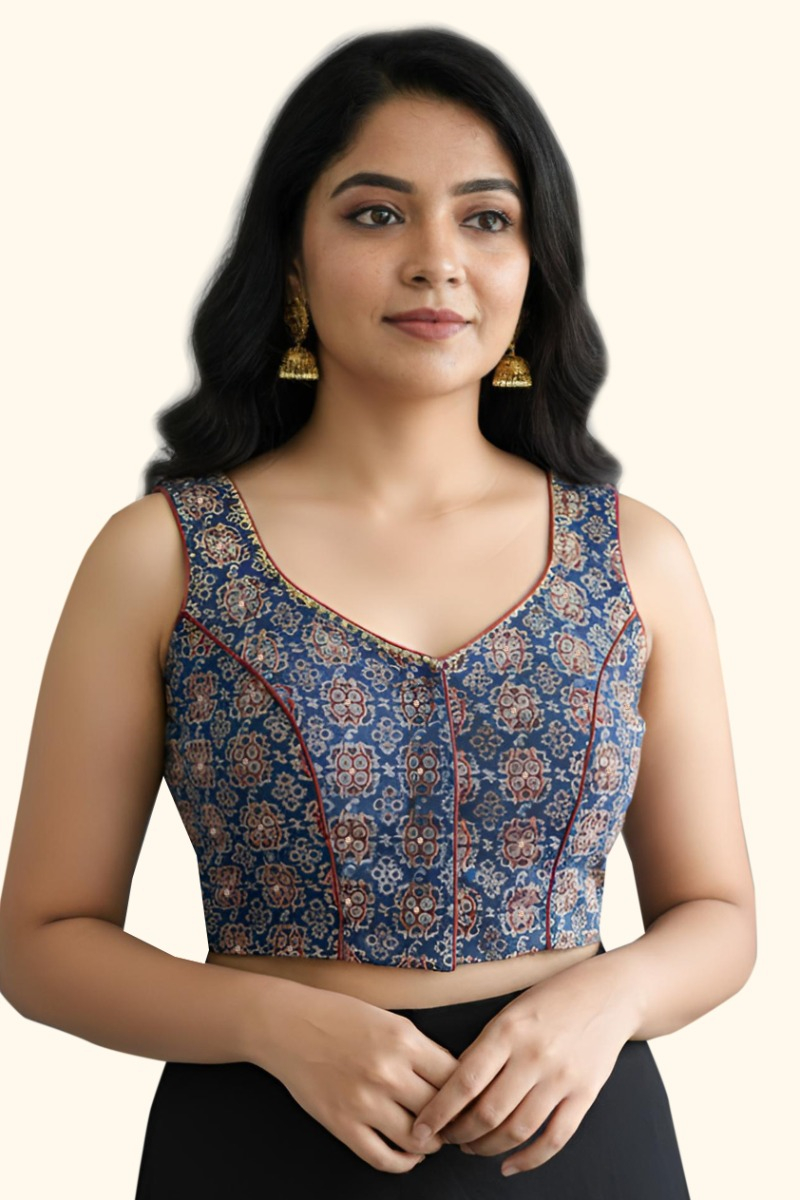 Blue Ajrak Printed Blouse