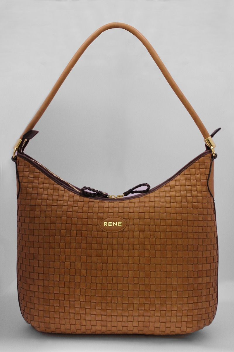 CRISS-CROSS HOBO BAG Tan/Maroon