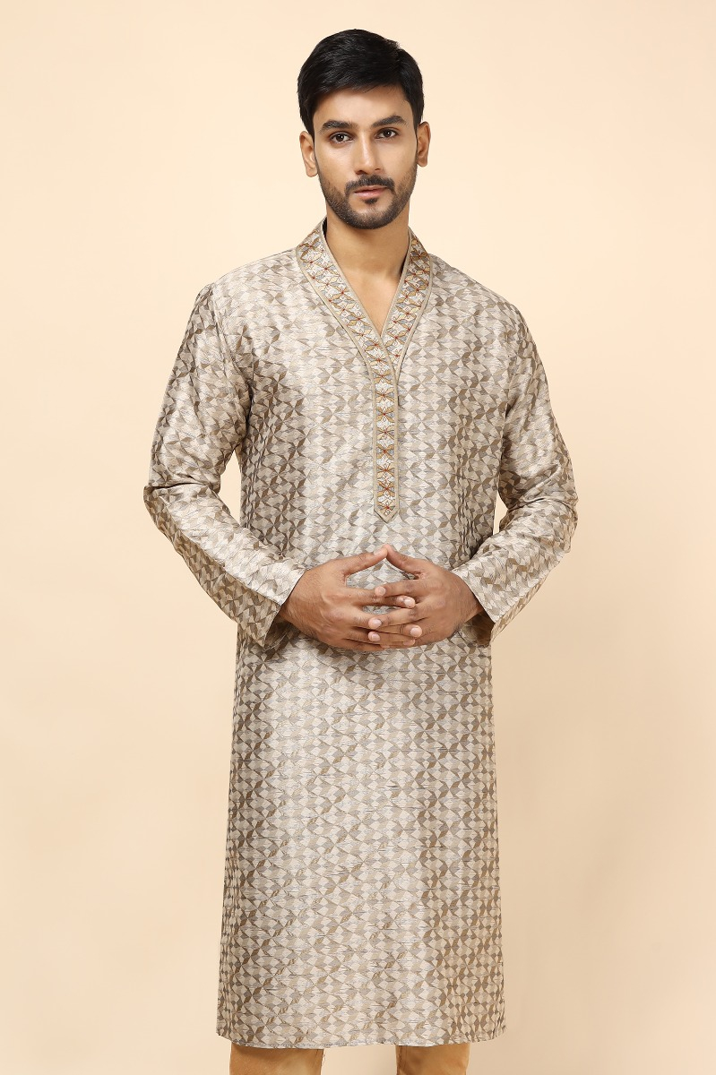BEIGE JAQUARD LONG KURTA