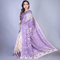 Off White Kantha Stitch Silk Saree 