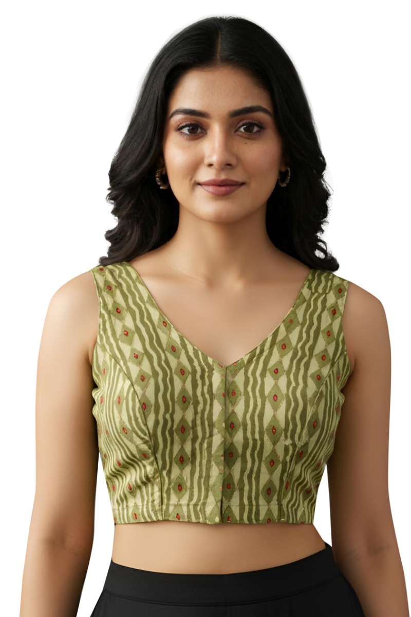 Green Cotton Printed Blouse